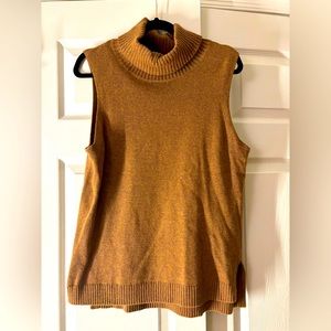 J Crew sleeveless turtleneck sweater wool caramel brown